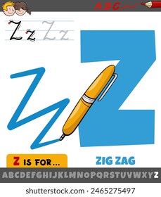 Educational cartoon illustration of letter Z from alphabet with zig zag pattern