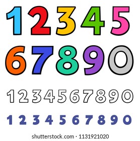 Educational Cartoon Illustrations of Basic Numbers Set