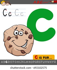 Educational Cartoon Vector Illustration of Letter C from Alphabet with Cookie Sweet Food Character for Children 