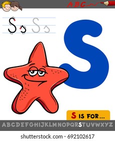 Educational Cartoon Vector Illustration of Letter S from Alphabet with Starfish Character for Children 