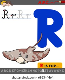 Educational Cartoon Vector Illustration of Letter R from Alphabet with Ray Animal Character for Children 