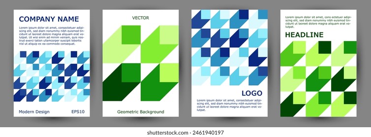 Educational catalog cover page mokup collection A4 design. Swiss style vintage poster mockup collection vector. Tile geometric elements structure vertical cover design