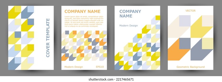 Educational catalog cover template collection A4 design. Bauhaus style abstract placard layout collection Eps10. Mosaic geometric elements backdrop A4 card design