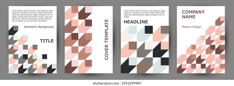 Educational catalog cover template collection graphic design. Memphis style digital front page layout collection Eps10. Mosaic geometric elements composition A4 cover design