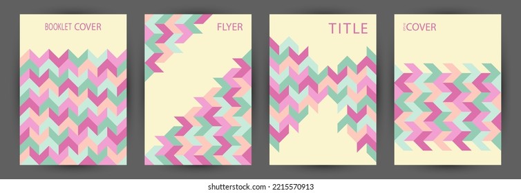 Educational Catalog Cover Template Set A4 Design. Minimalist Style Vintage Front Page Mockup Set Vector. Mosaic Geometric Shapes Background Vertical Card Design