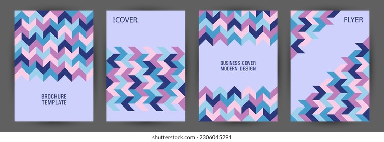 Educational catalog cover template set A4 design. Modernism style hipster banner mockup set vector. Tile geometric elements structure vertical cover design