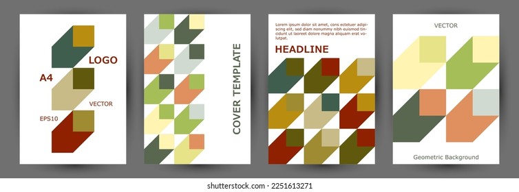 Educational catalog front page layout collection geometric design. Swiss style cool journal template collection Eps10. Mosaic geometric elements pattern vertical card design