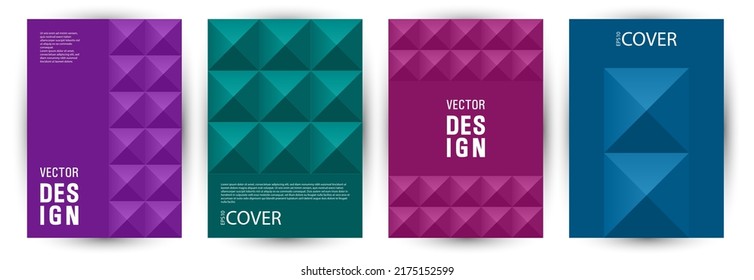 Educational catalog front page mokup bundle graphic design. Suprematism style futuristic voucher mockup bundle vector. Mosaic geometric elements texture vertical cover design
