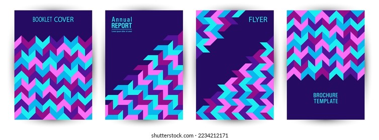 Educational catalog front page mokup set vector design. Minimalist style futuristic poster template set Eps10. Mosaic geometric elements theme vertical card design