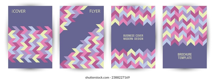 Educational catalog front page mokup set A4 design. Swiss style cool placard layout set vector. Tile geometric elements composition A4 card design