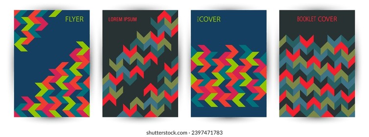 Educational catalog front page template set geometric design. Memphis style hipster folder layout set Eps10. Tile geometric shapes theme A4 card design