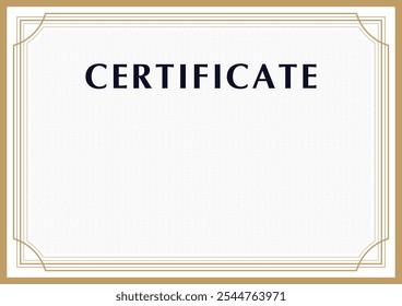 Educational certificate template with water mark backdrop elements and copy space. Diploma sample document, antique golden frame. Reward empty blank. Award paper background. Abstract waving pattern.