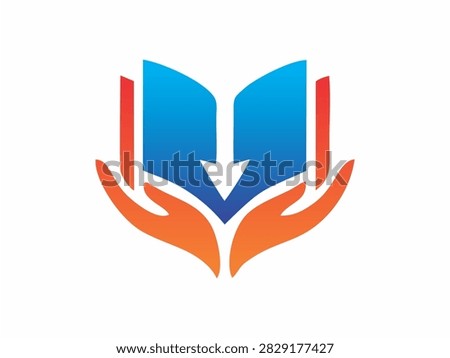 Educational charity logo design featuring hands holding an open book for knowledge sharing, library foundation, and school support.