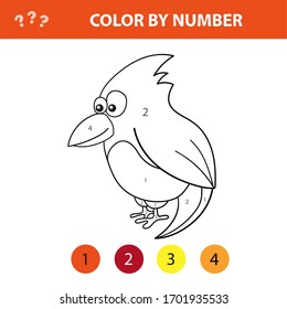 Juego infantil educativo. Color la imagen por número. Libro coloreado con pájaro tierno