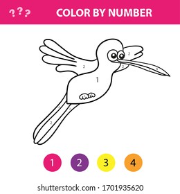 Educational children game. Color the picture by number. Coloring book with cute bird