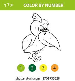Educational children game. Color the picture by number. Coloring book with cute bird