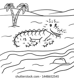 Educational children game. Dot to dot. Crocodile. Coloring book. 