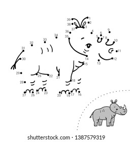Educational children game. Dot to dot. Rhino. Coloring book. 