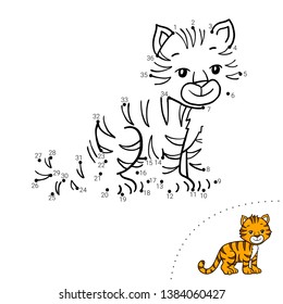 Educational children game. Dot to dot. Tiger. Coloring book. 