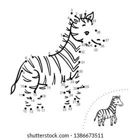 Educational children game. Dot to dot. Zebra. Coloring book. 