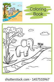Educational children game. Elephant. Coloring book. 