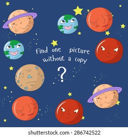 Educational children game find one picture without copy vector illustration