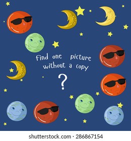 Educational children game find one picture without copy vector illustration