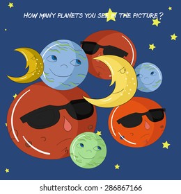 Educational children game how many planets do you see  vector illustration