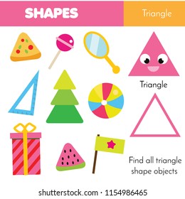 Educational children game. Learning geometric shapes for kids. Triangle