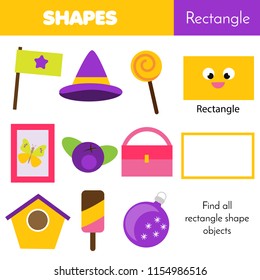 Educational children game. Learning geometric shapes for kids. Rectangle