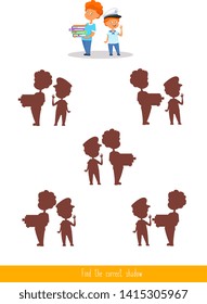 Educational children game. Logic game. Find the correct shadow