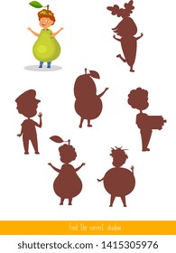 Educational children game. Logic game. Find the correct shadow