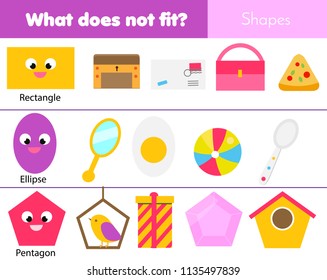 Educational children game. Logic game. What does not fit type. learning geometric shapes for kids and toddlers