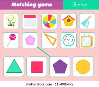 Educational children game. Matching game worksheet for kids. Match by shape. Learning geometric shapes