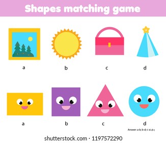 Educational children game. Matching game worksheet for kids. Match by shape. Learning geometric shapes