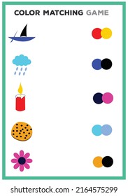 Educational children game. Matching game worksheet for kids. Match by color. match object with correct pair of colors 
