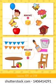 Educational children game. Prepositions of place for preschool