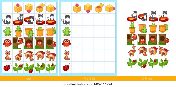 Educational children game. Prepositions of place for preschool