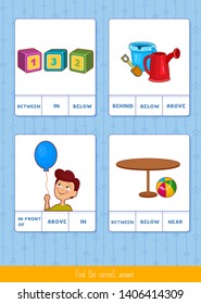 Educational children game. Prepositions of place for preschool
