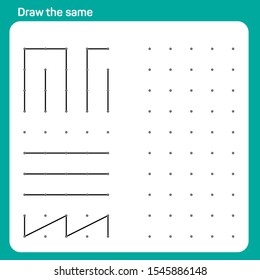 Educational children game, printable worksheet for children. Tracing lines and shapes. Educational game for kids. Combine the points in the figures. vector