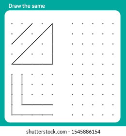 Educational children game, printable worksheet for children. Tracing lines and shapes. Educational game for kids. Combine the points in the figures. vector