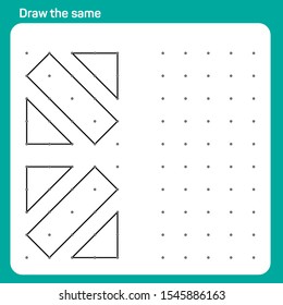 Educational children game, printable worksheet for children. Tracing lines and shapes. Educational game for kids. Combine the points in the figures. vector