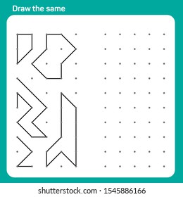 Educational children game, printable worksheet for children. Tracing lines and shapes. Educational game for kids. Combine the points in the figures. vector