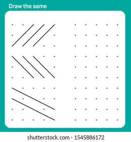 Educational children game, printable worksheet for children. Tracing lines and shapes. Educational game for kids. Combine the points in the figures. vector