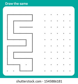 Educational children game, printable worksheet for children. Tracing lines and shapes. Educational game for kids. Combine the points in the figures. vector