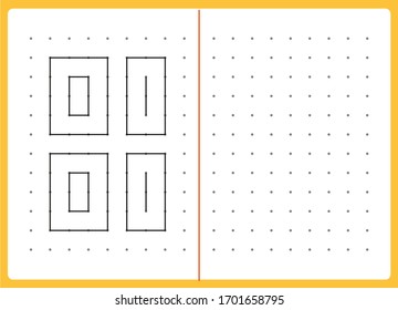 Educational children game, printable worksheet for children. Tracing lines and shapes. Educational game for kids. Combine the points in the figures. vector