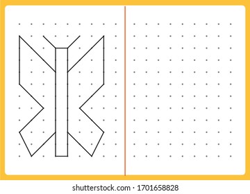 Educational children game, printable worksheet for children. Tracing lines and shapes. Educational game for kids. Combine the points in the figures. vector