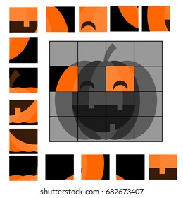 Educational children game. Puzzle kids activity. Halloween theme. restore the picture with mosaic pieces
