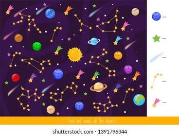 Educational children game, vector.  Find and count game. 