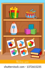 Educational children game, vector illustration. Match by color. Printable worksheet